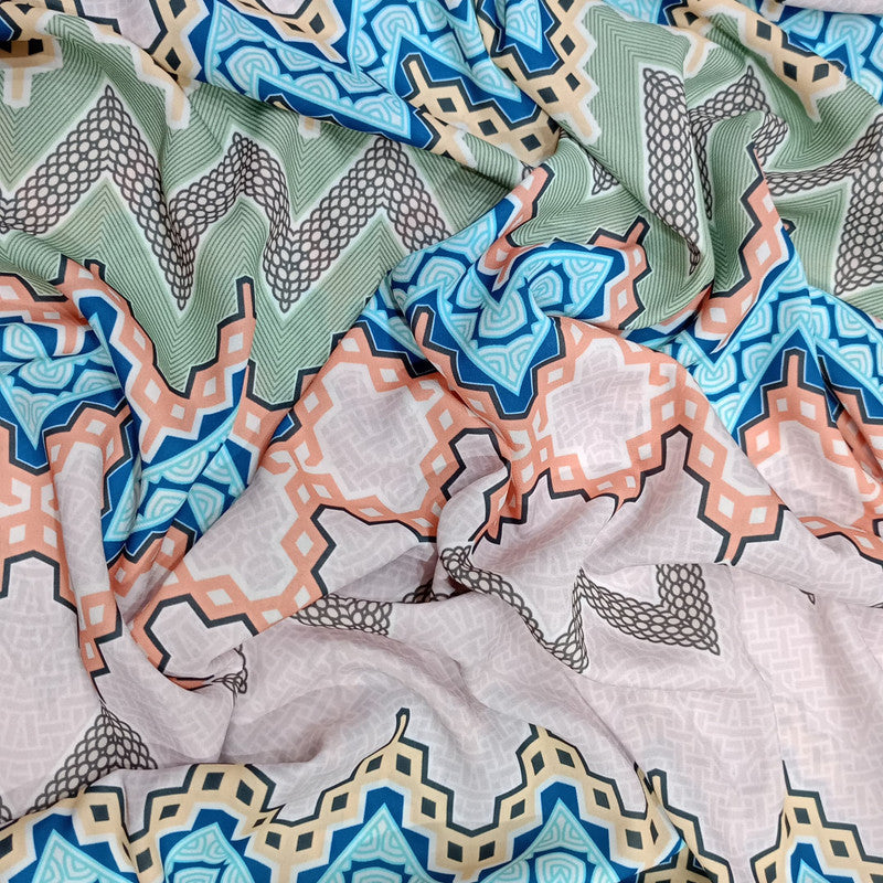 Zig Zak Artwork Print On Royal Georgette (RGPL13)