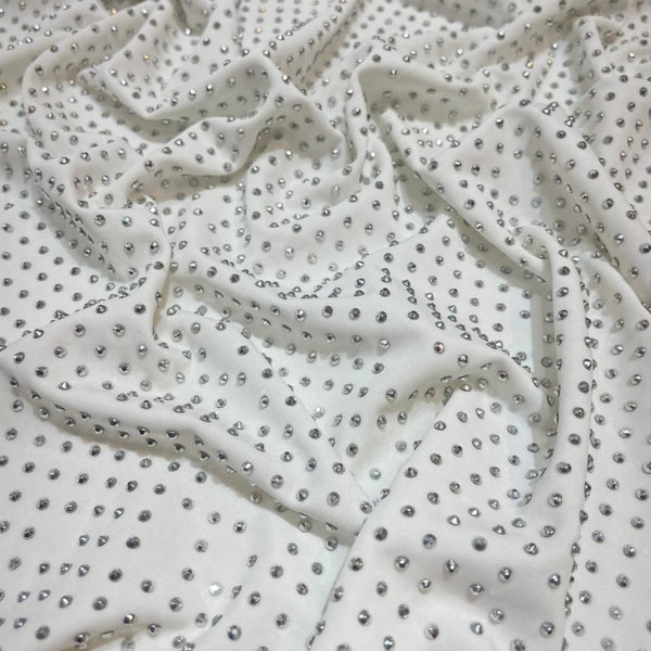 Silver On White Rhinestone Fabric