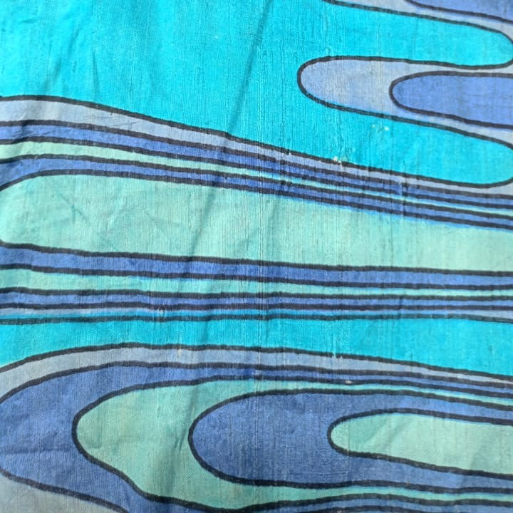 Abstract Wave Print On Dupion Silk
