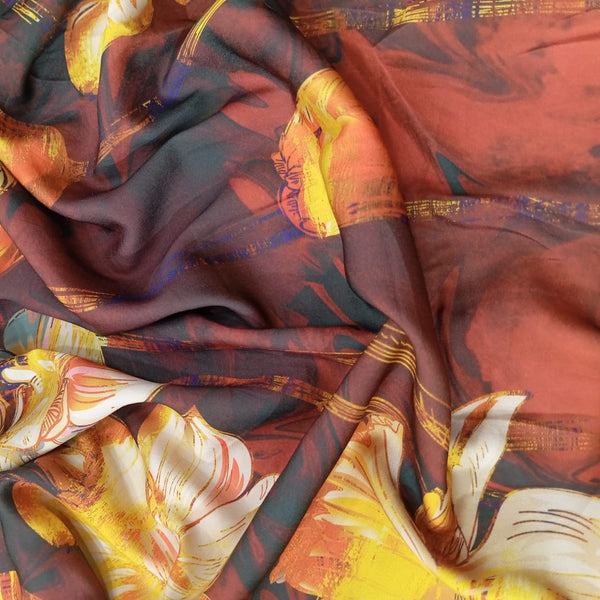 Chrome Satin Flower Print Fabric-CSPB07