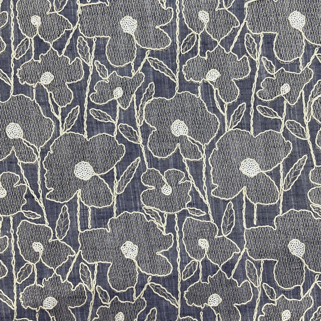 Floral Corded Embroidery on Denim (Blue)