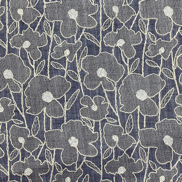 Floral Corded Embroidery on Denim (Blue)