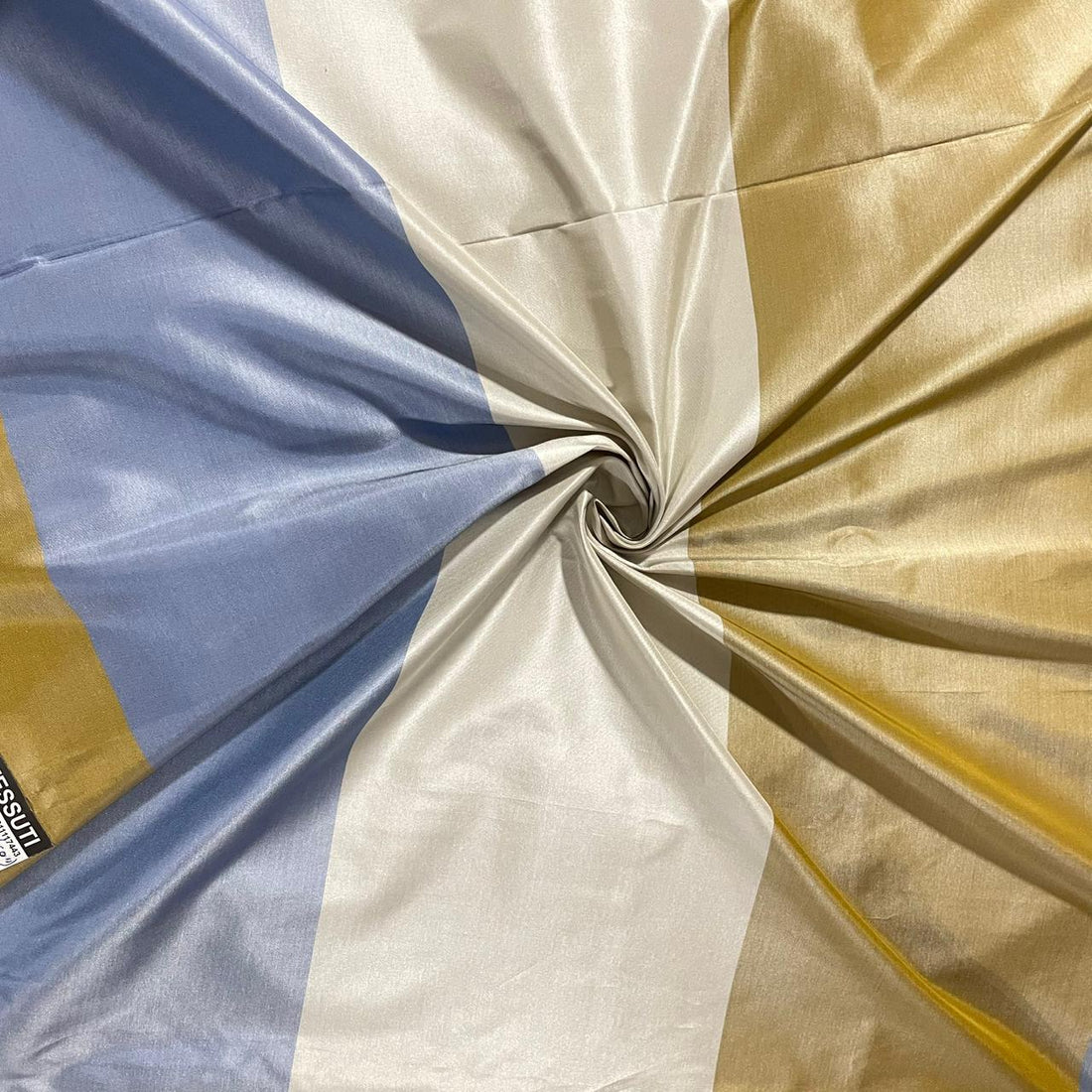 Silk Taffeta-Brown & Cream & Sky Blue-Stripes
