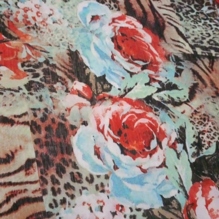 Red Rose Leopard Print On French Rayon FRPS02