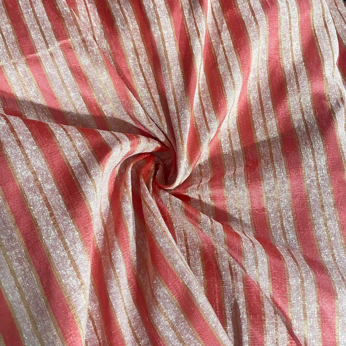 Raw Silk Dupion Pink & Peach-Stripes (Handloom)