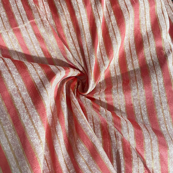 Raw Silk Dupion Pink & Peach-Stripes (Handloom)