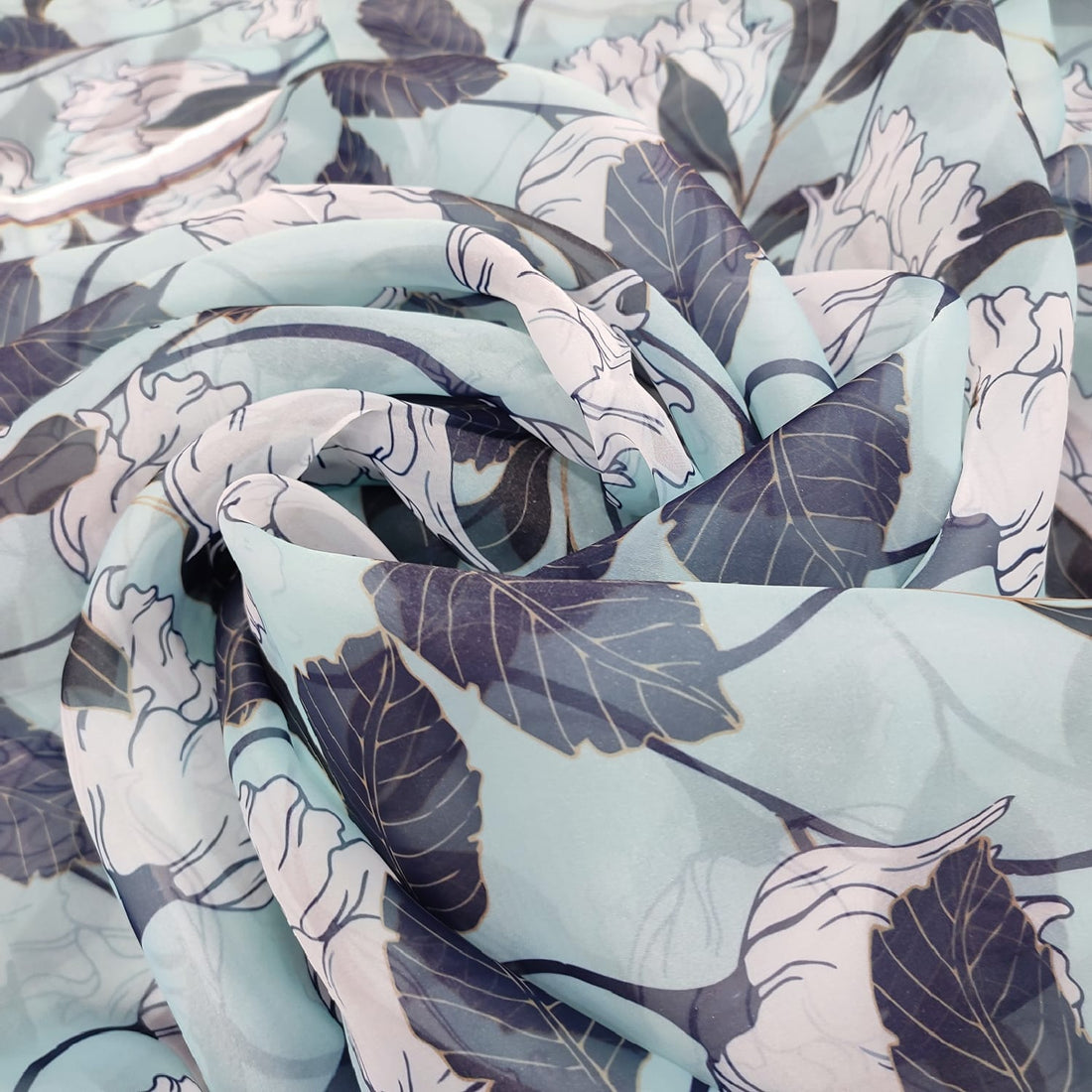 White Floral Print On Organza ORPA65
