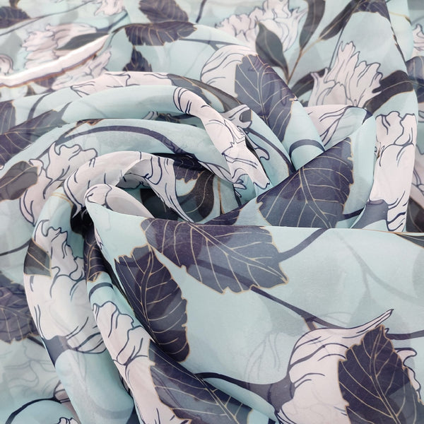 White Floral Print On Organza ORPA65