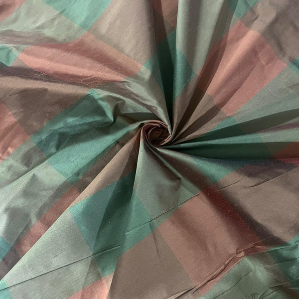Dupion Silk -Green & Brown-Check