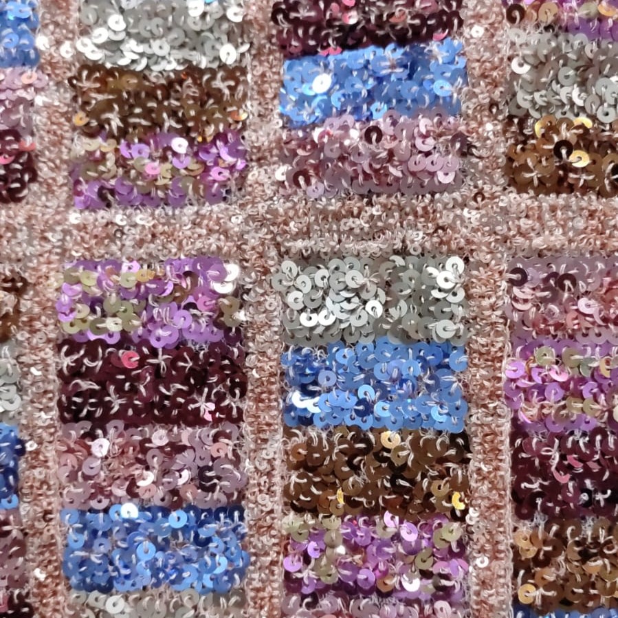 Embroidered Sequins(Checks,Colour- Cream)