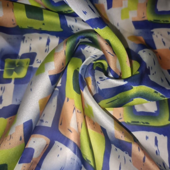 Multicolor Box Print On Habutai Satin