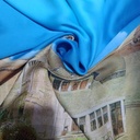 Blue Sky House Print On Habutai Satin