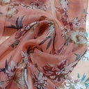 Peach Base Big Flower Print On Organza S24 ORPS01