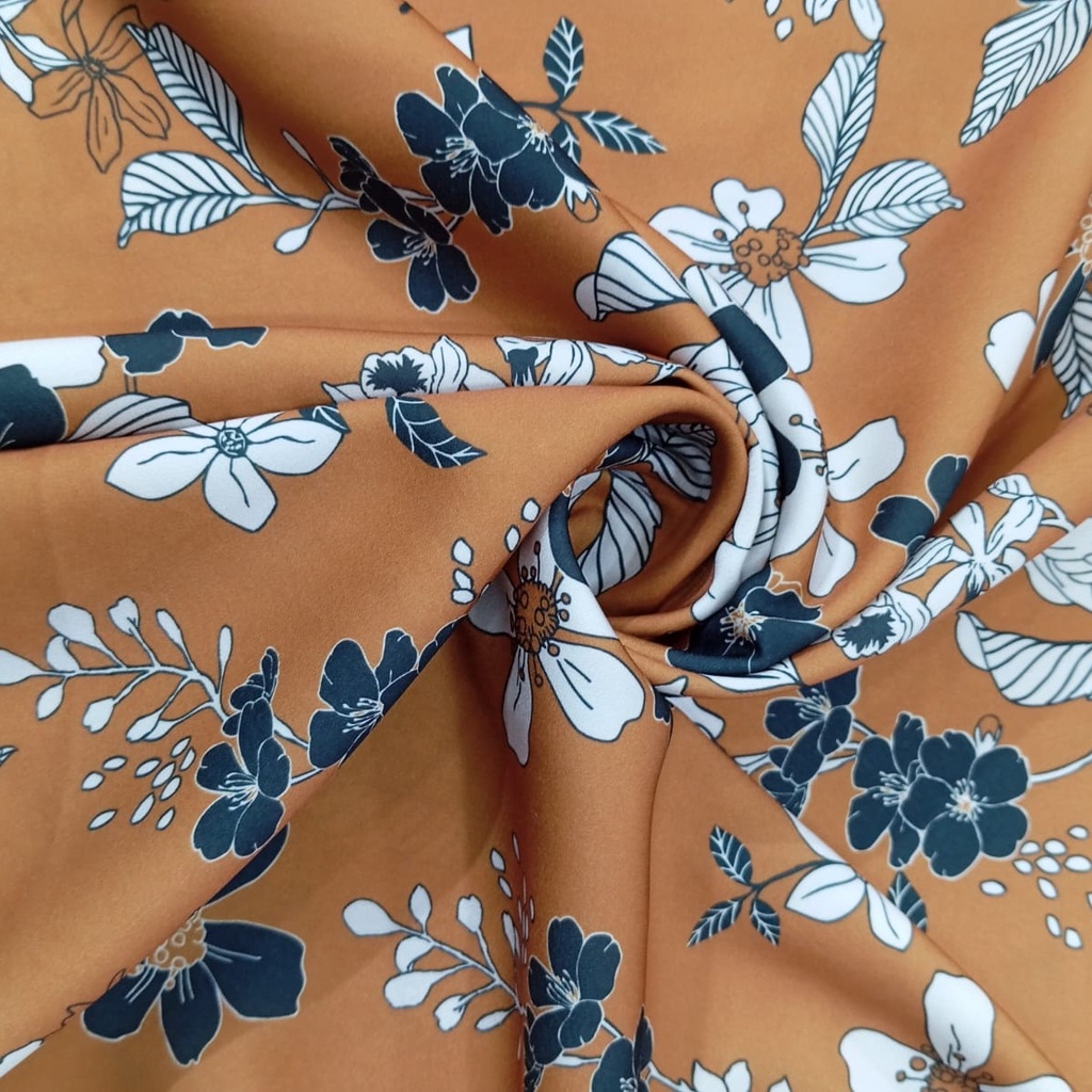 Tan Chrome Satin Floral Print Fabric SS22N CSPB09