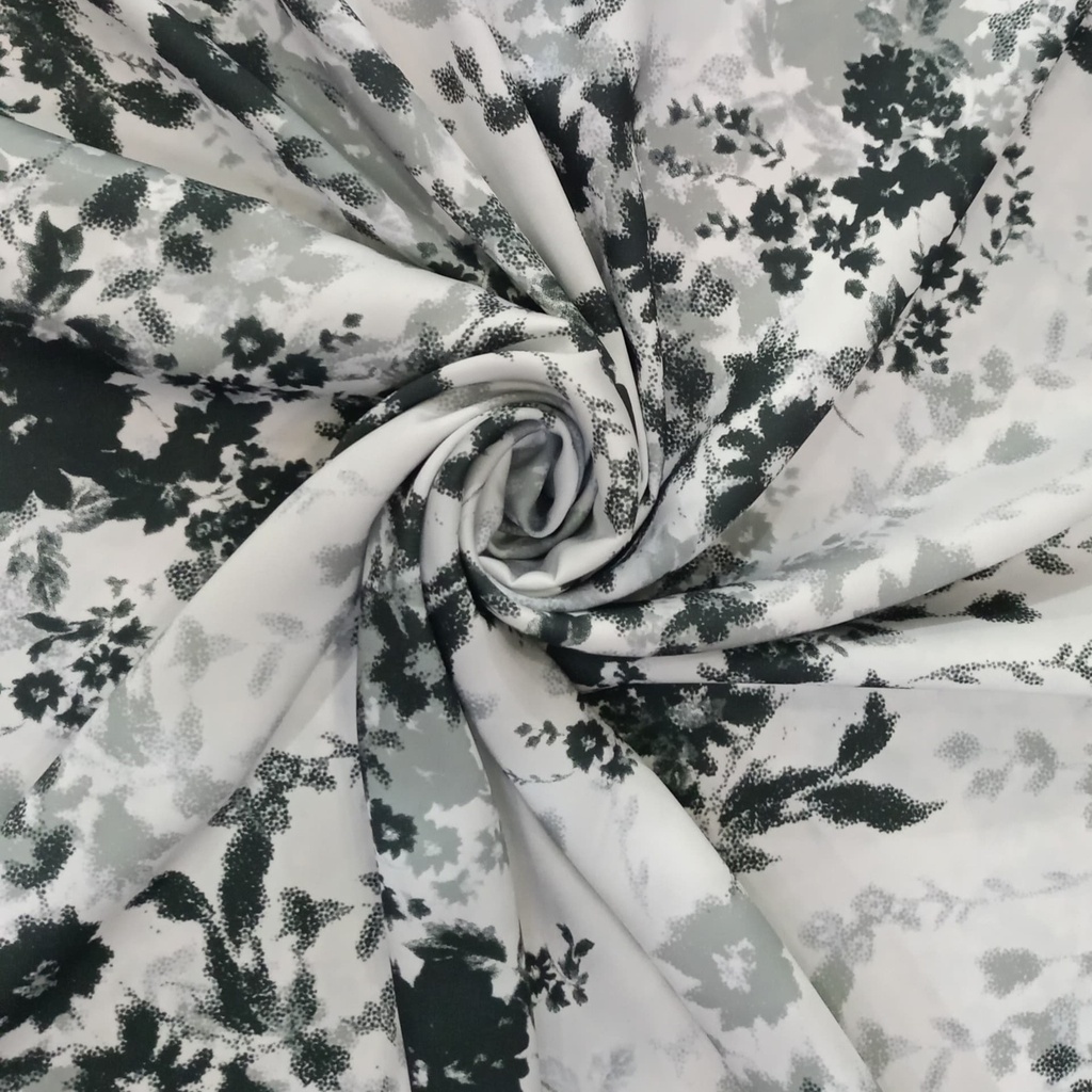 Chrome Satin White Base Black Flower Print Fabric SS22N CSPB01