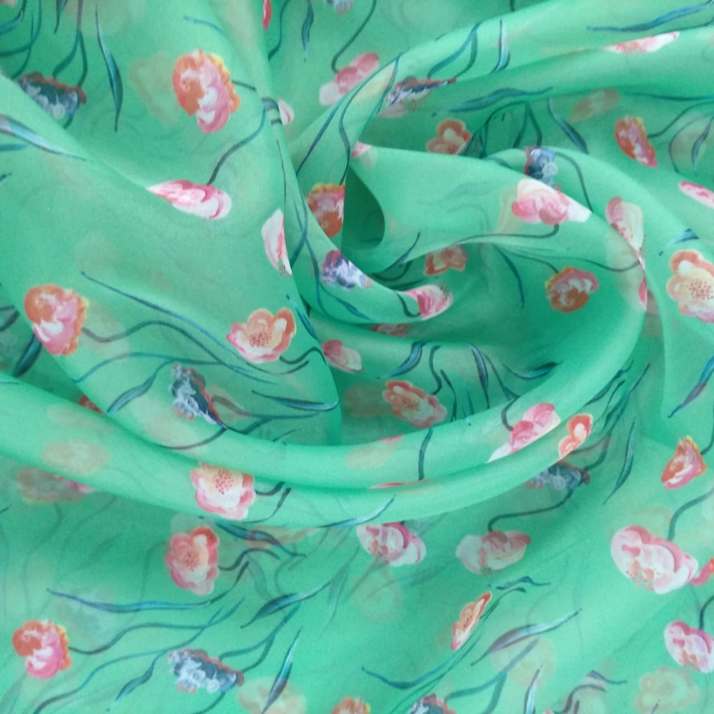 Green Base Floral Print On Organza SS22A-ORPA40