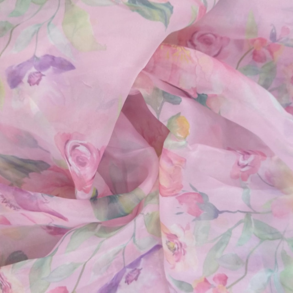 Pink Base Floral Print On Organza SS22A-ORPA50