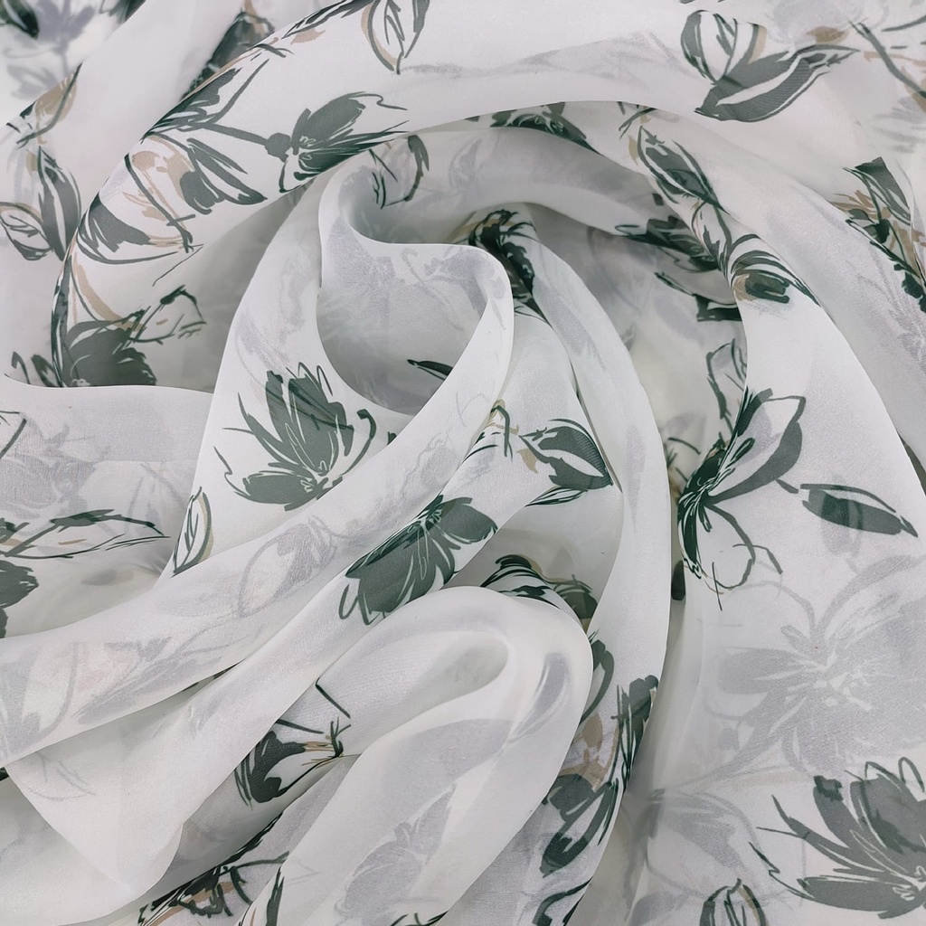 Green Leaf In White Base Print On Organza SS22A-ORPA54