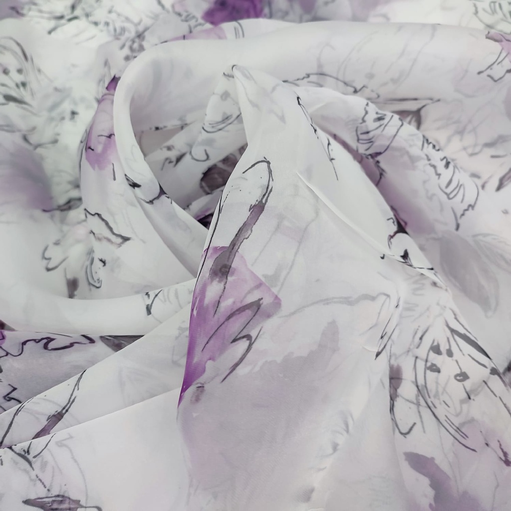 Voilet Lily Print On Organza SS22A-ORPA70