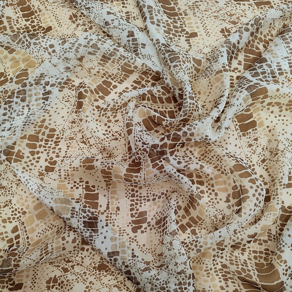Brown & Beige Snake Print On Flat Chiffon S23 FCPS247