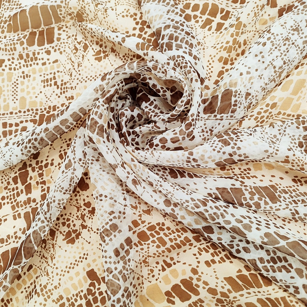 Brown & Beige Snake Print On Flat Chiffon S23 FCPS247
