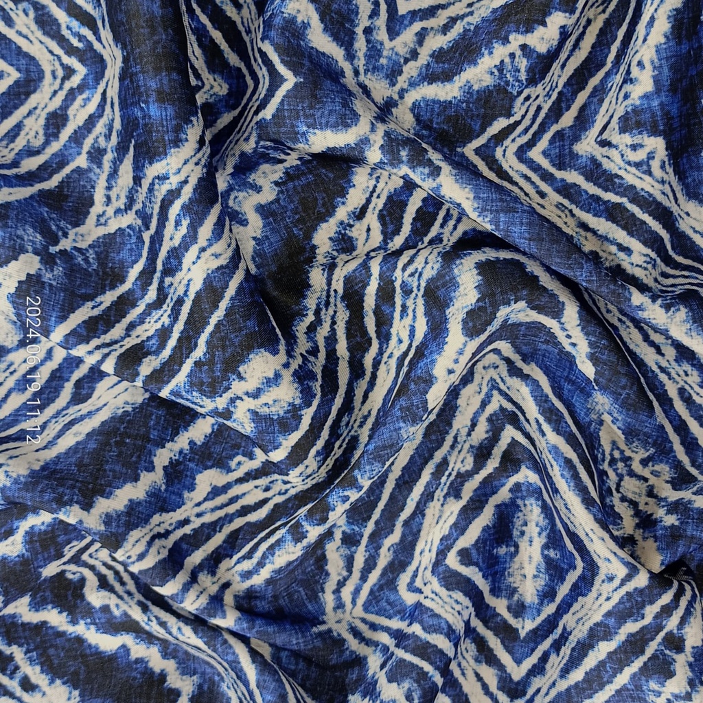Blue & White Marble Print On Twill Satin TPB27 (D#70C#3)