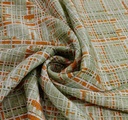 Green Orange Check Print On Twill Satin TPB109 (PA01C#1)