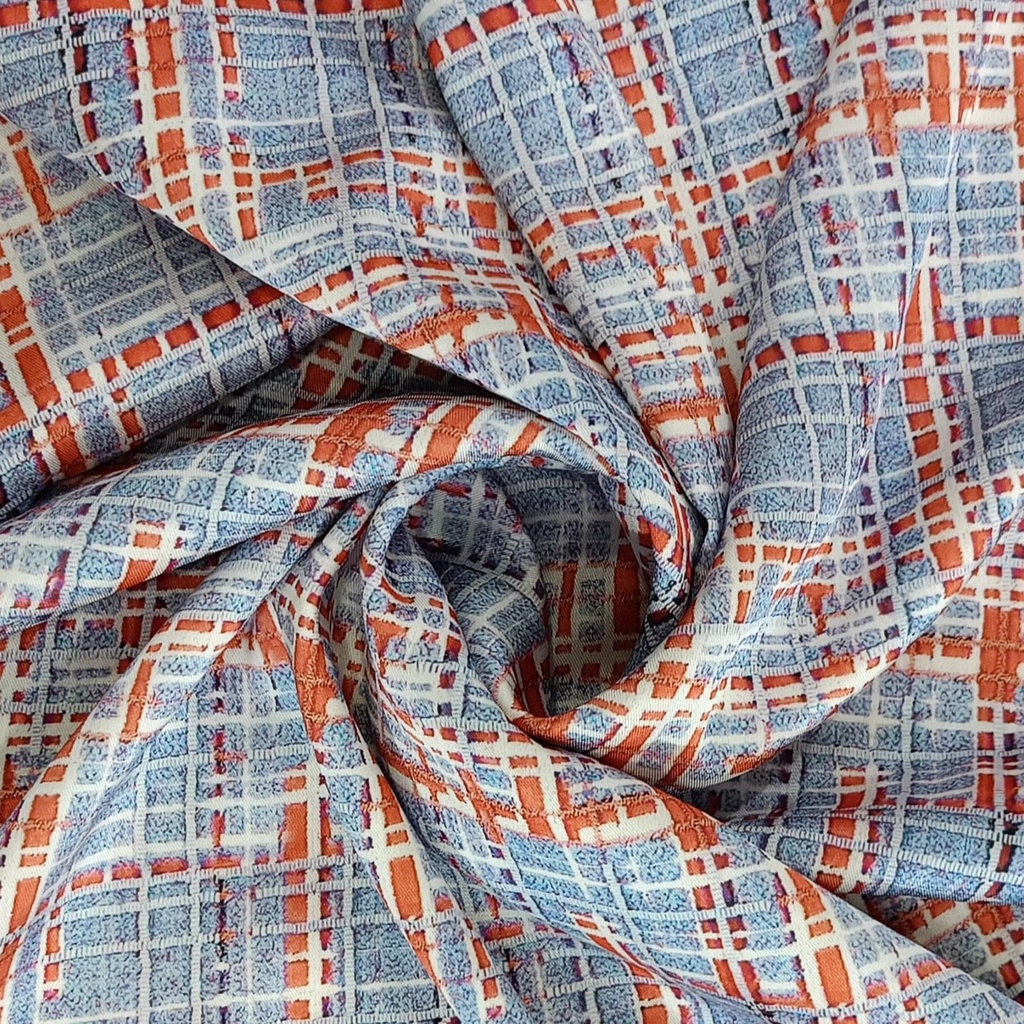 Red Blue Check Print On Twill Satin TPB110 (PA01C#2)