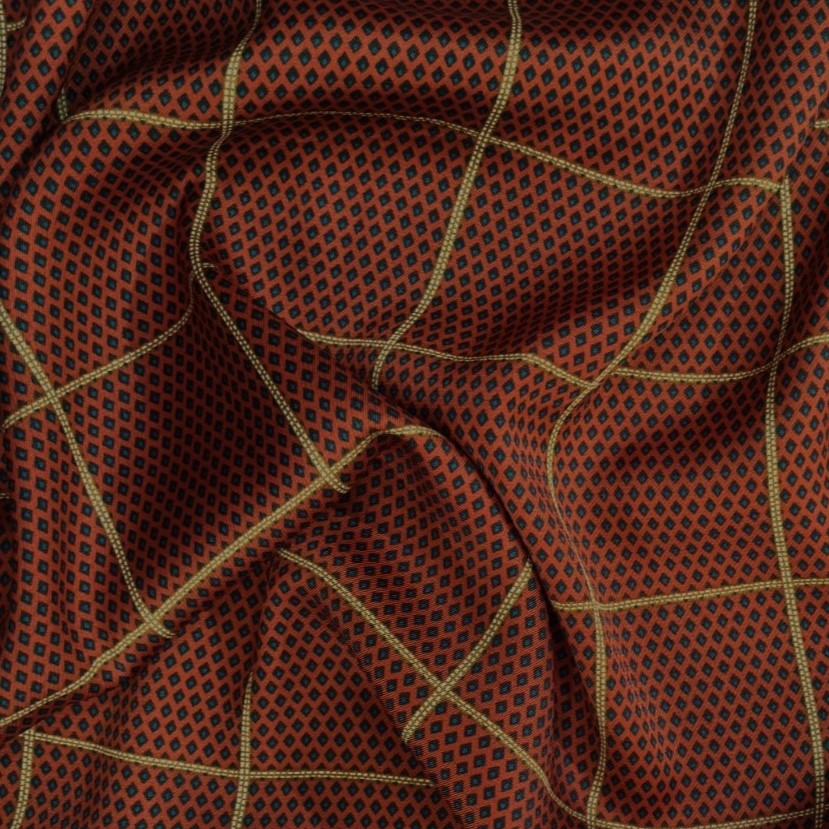 Red Check Black Spot Print On Twill Satin S23-TSPS03