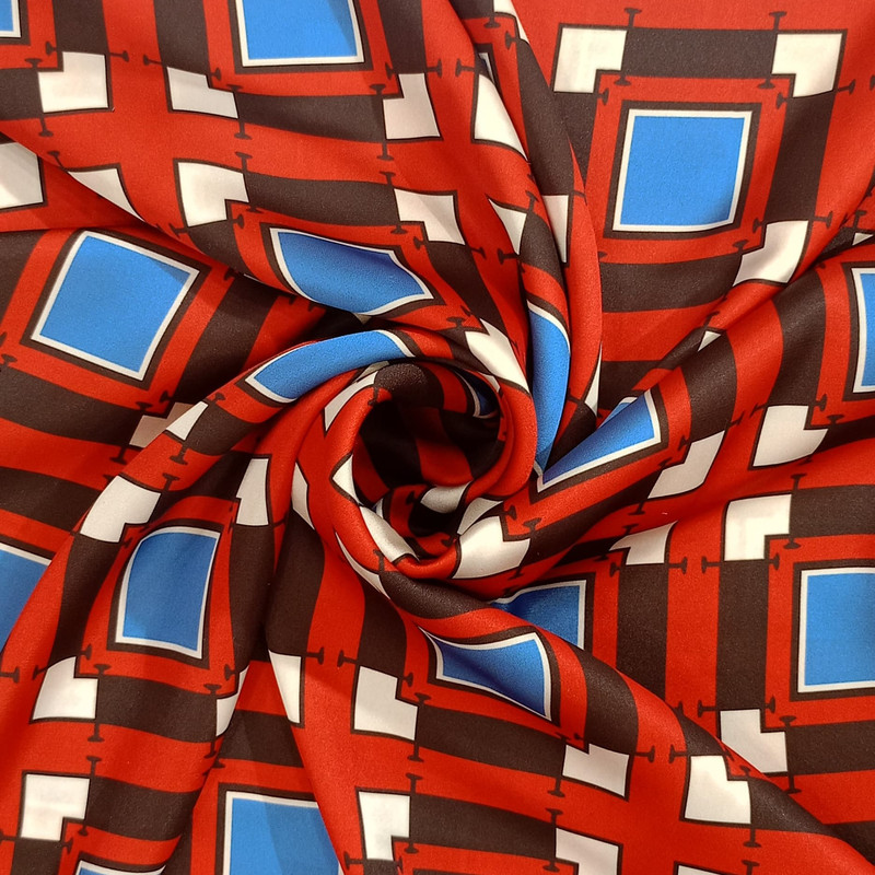 Red Box Geometrical Print On Korean Satin SS22N KSPB10