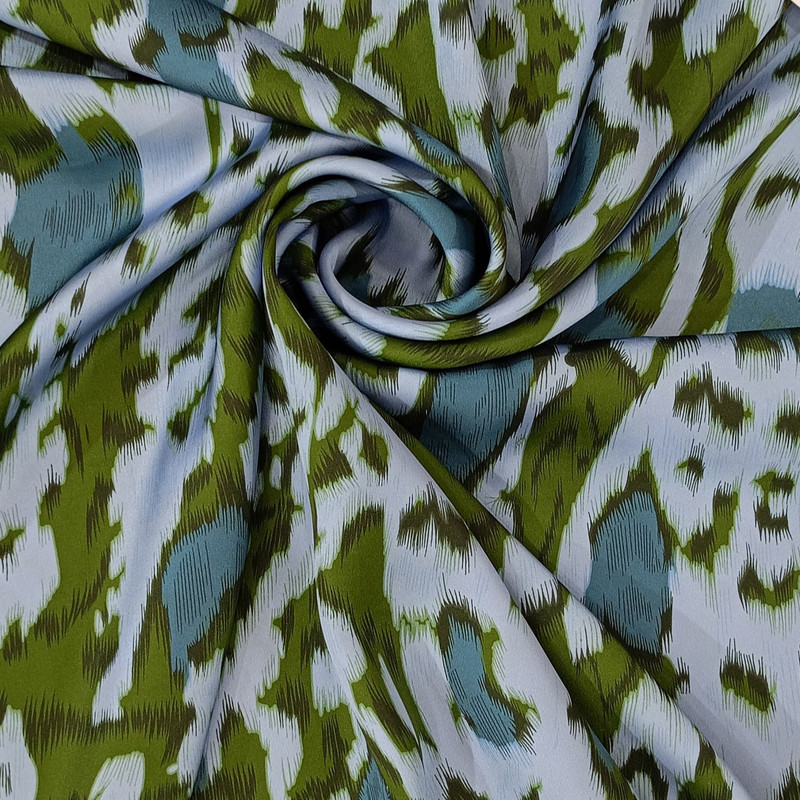 Green & White Leopard Print On Korean Satin SS2N-KSPB38
