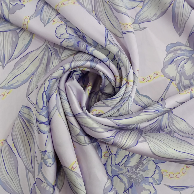 White Rose Print On Korean Satin S23-KSPB44