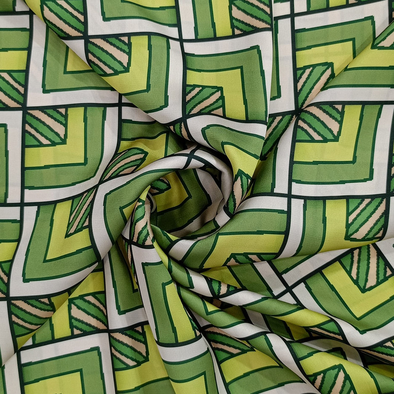 Green Geometrical Box Print On Korean Satin SS2N KSPB68