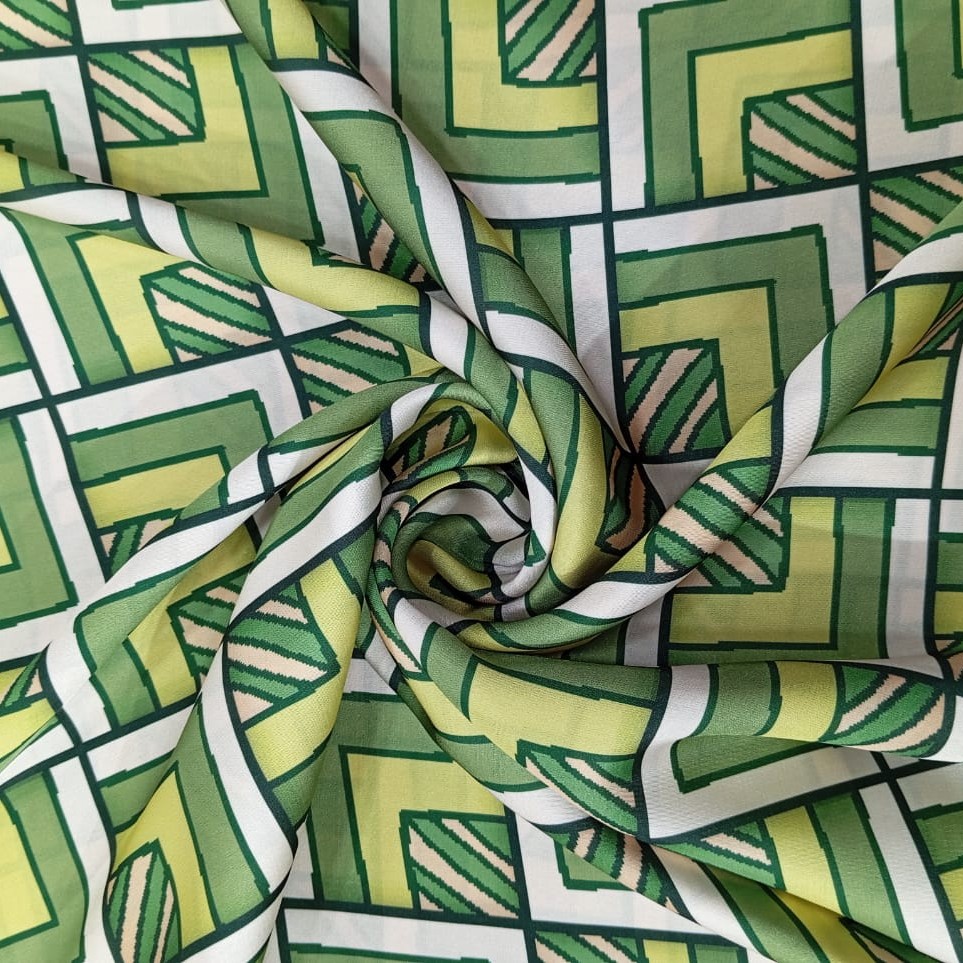 Green Geometrical Box Print On Korean Satin SS2N KSPB68