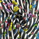 Flowered Black and White Stripes Print On Korean Satin S3-KSPS40