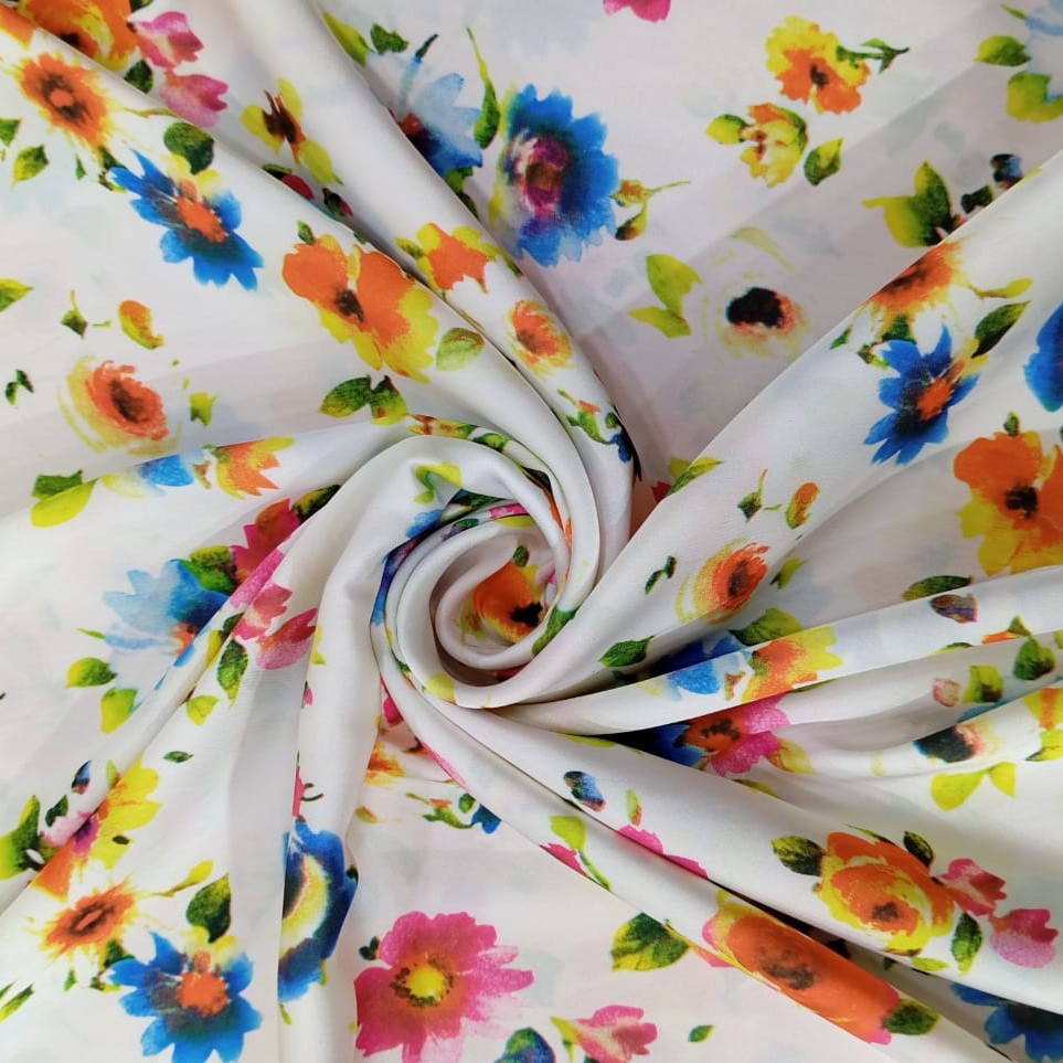 Multi Colour Floral Art Print On Korean Satin S2 KSPS75