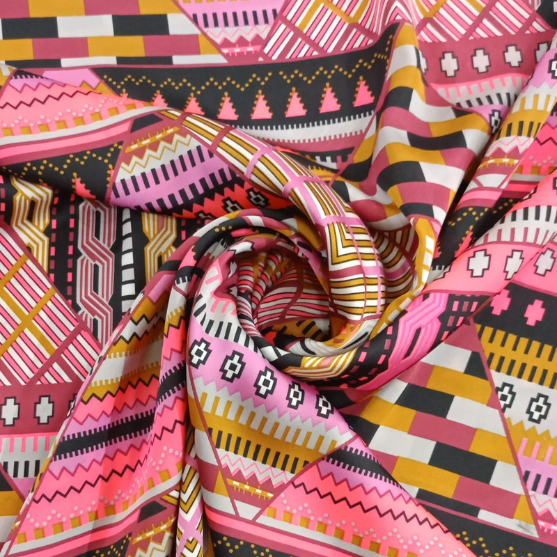 Neon Triangle Print On Korean Satin S23-KSPS78