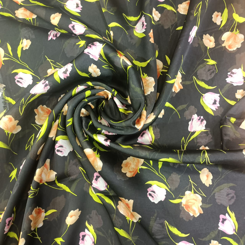 Red & Orange Roses Print On Korean Satin S23-KSPS95