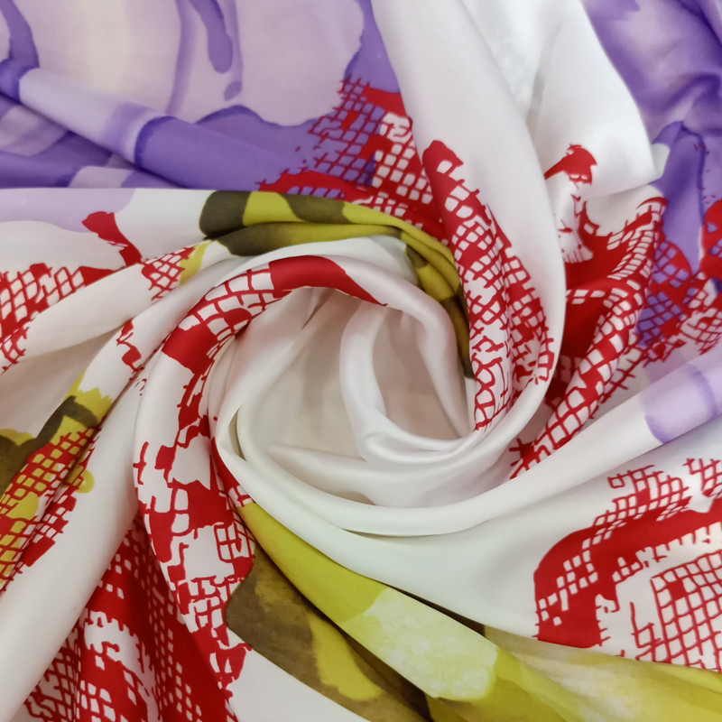 Red & White Rose Print On Korean Satin S23-KSPS96