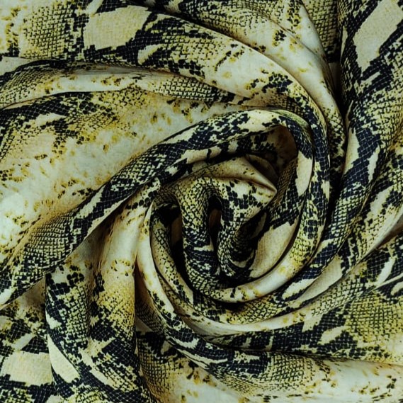 Black & Gold Snake Print On Korean Satin S24 KSPS124