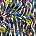 Flowered Black and White Stripes Print On Korean Satin S3-KSPS40