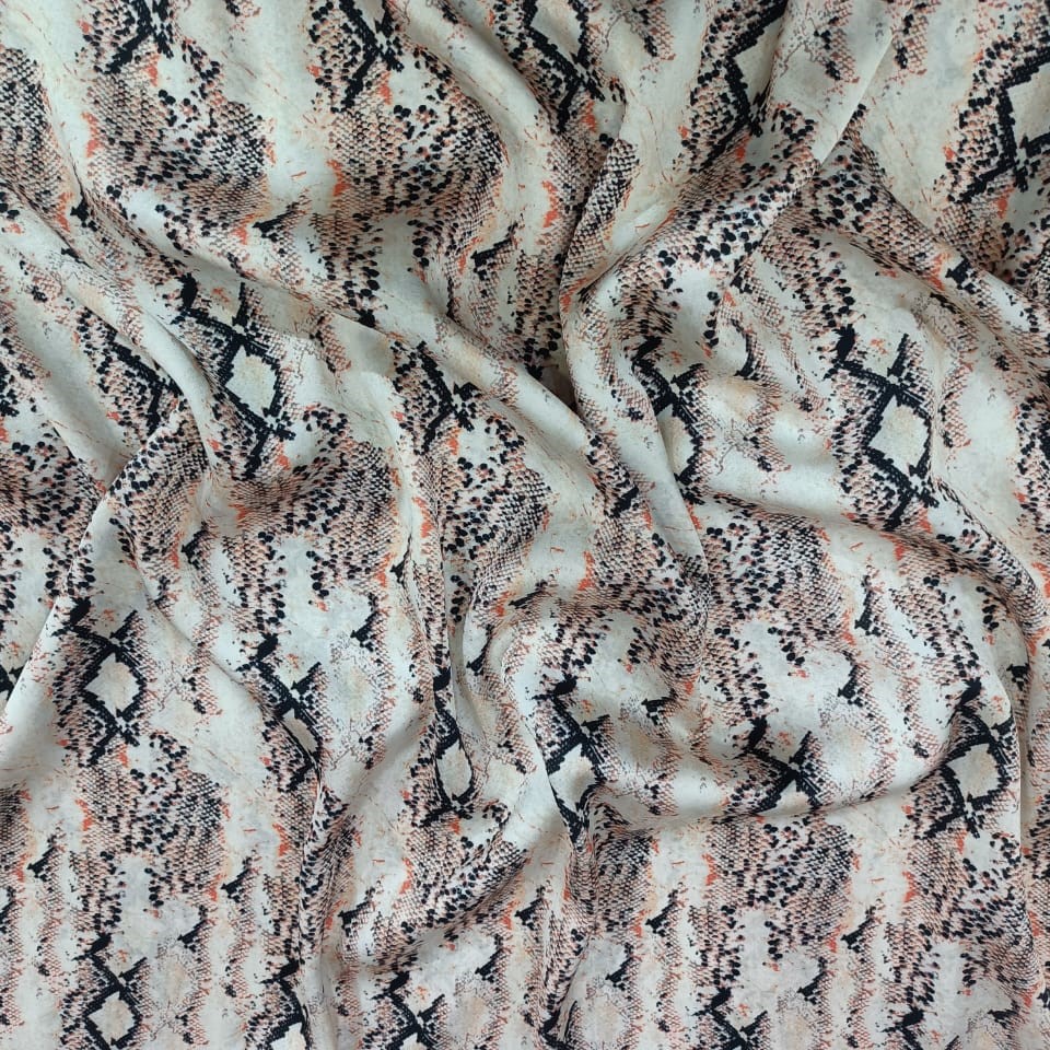 Black & Orange Snake Print On Satin S24 KSPS43