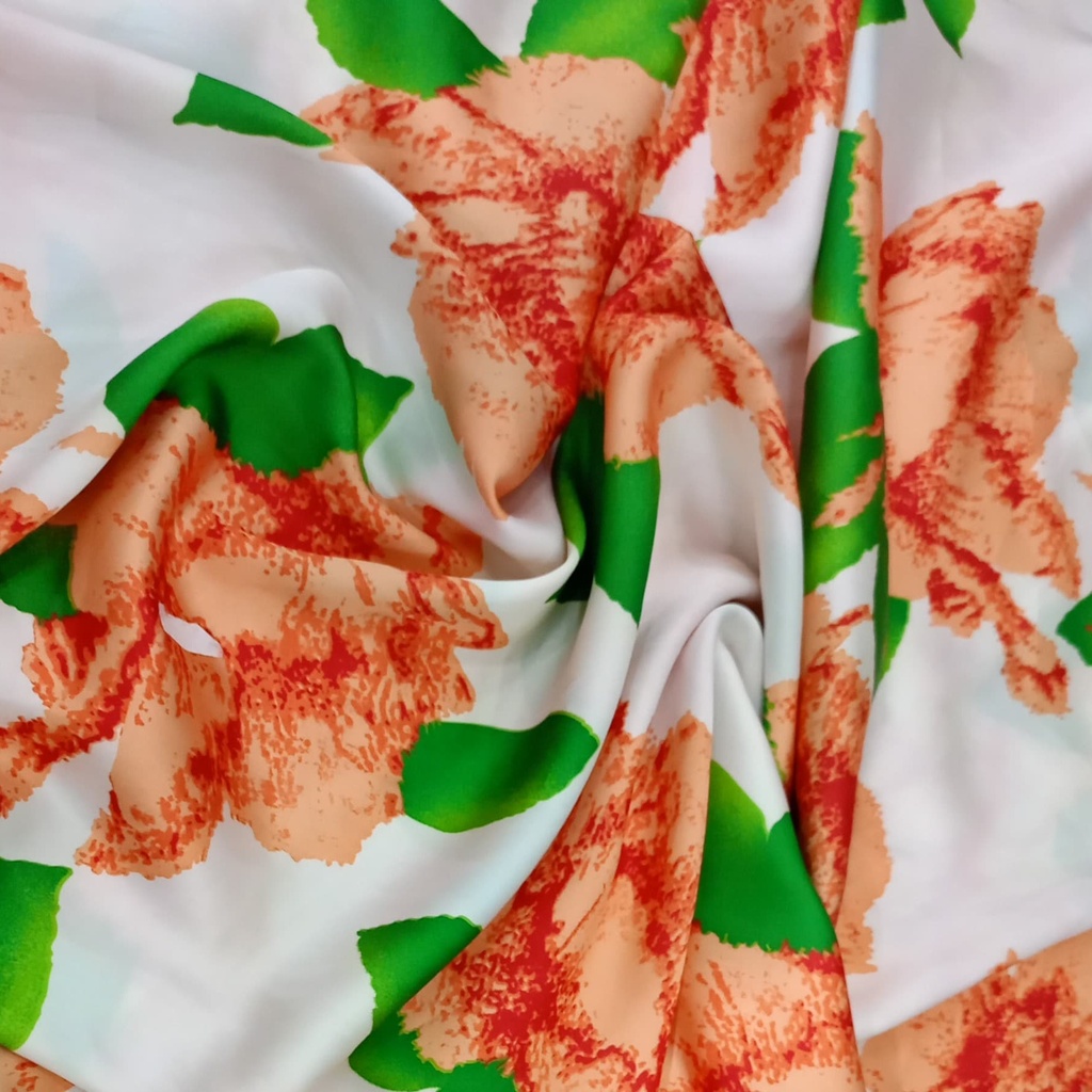 Pink Flower Print On Korean Satin S23 KSPS81