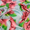 Pink Flower Print On Korean Satin S23-KSPS90