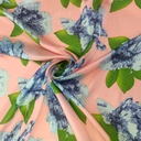 Peach Base Blue Flower Print On Korean Satin S24 KSPS92