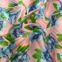 Peach Base Blue Flower Print On Korean Satin S24 KSPS92