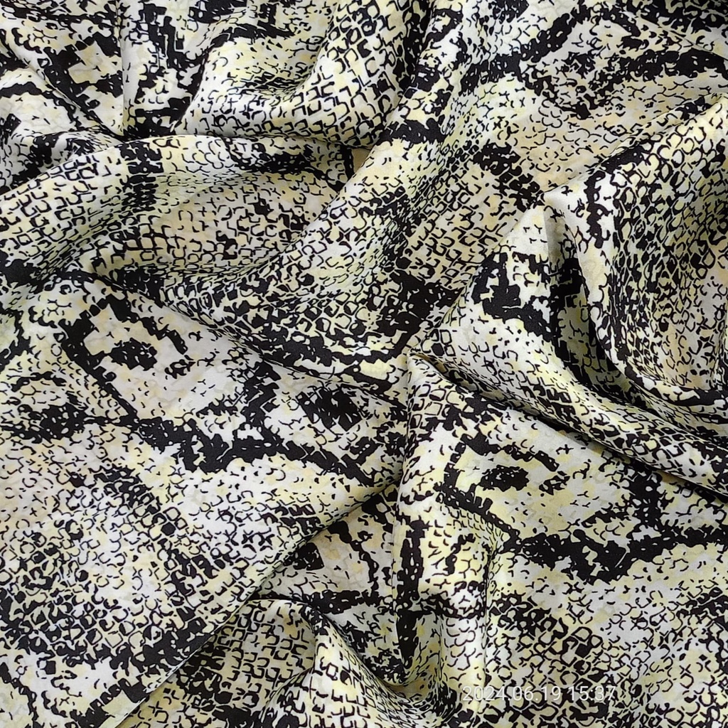 Black & Yellow Snake Print On Korean Satin S24 KSPS123