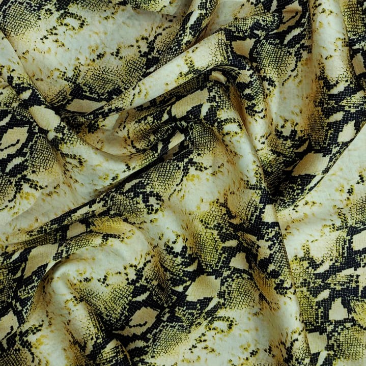 Black & Gold Snake Print On Korean Satin S24 KSPS124