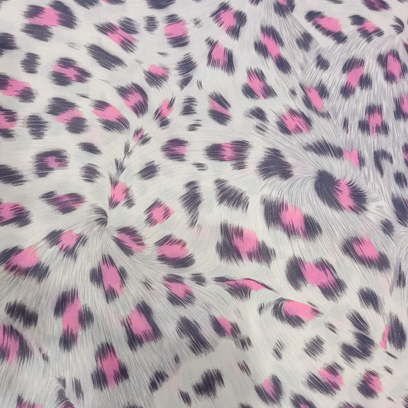 Gray Black Pink Leopard Print On Royal Georgette S23 RGPS27