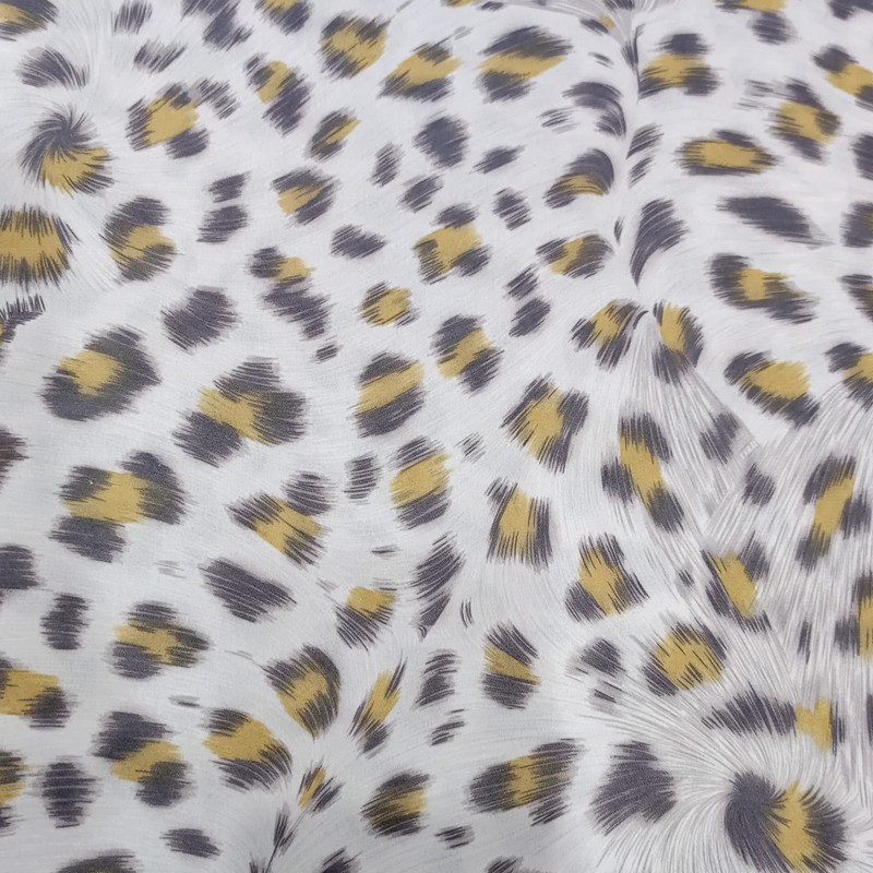 Gray Black Yellow Leopard Print On Royal Georgette S23 RGPS28
